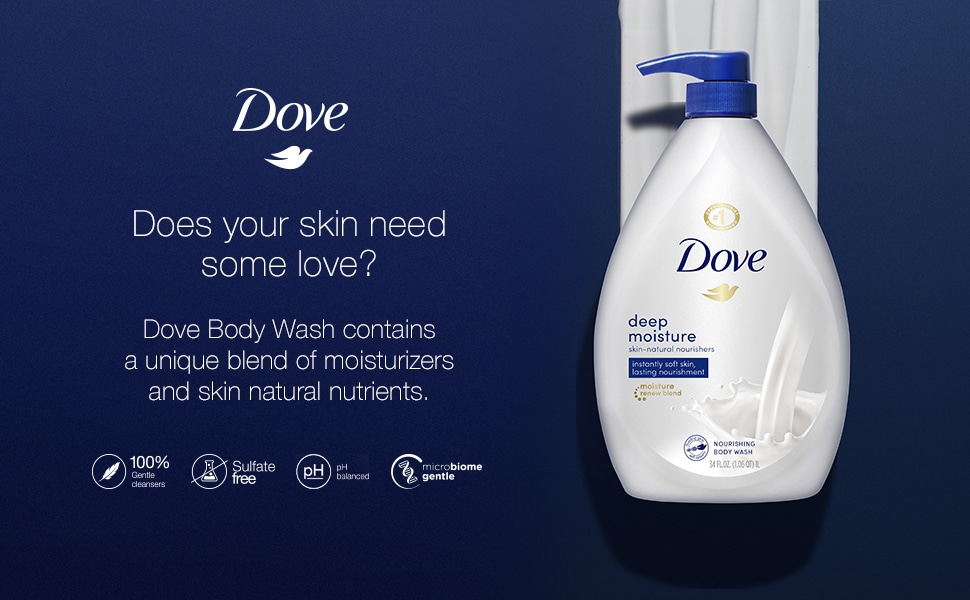Dove Deep Moisture Body Wash product shot with texture and text 