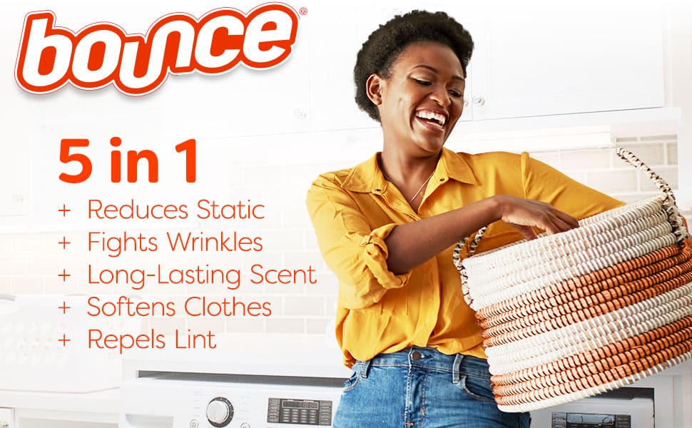 5-in-1 Reduces Static Fights Wrinkles Long-Lasting Scent Softens Clothes Repels Lint 