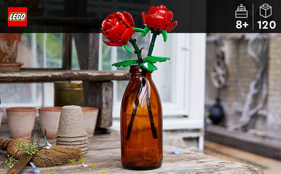 Create a beautiful display with red blooms, green leaves and adjustable stems