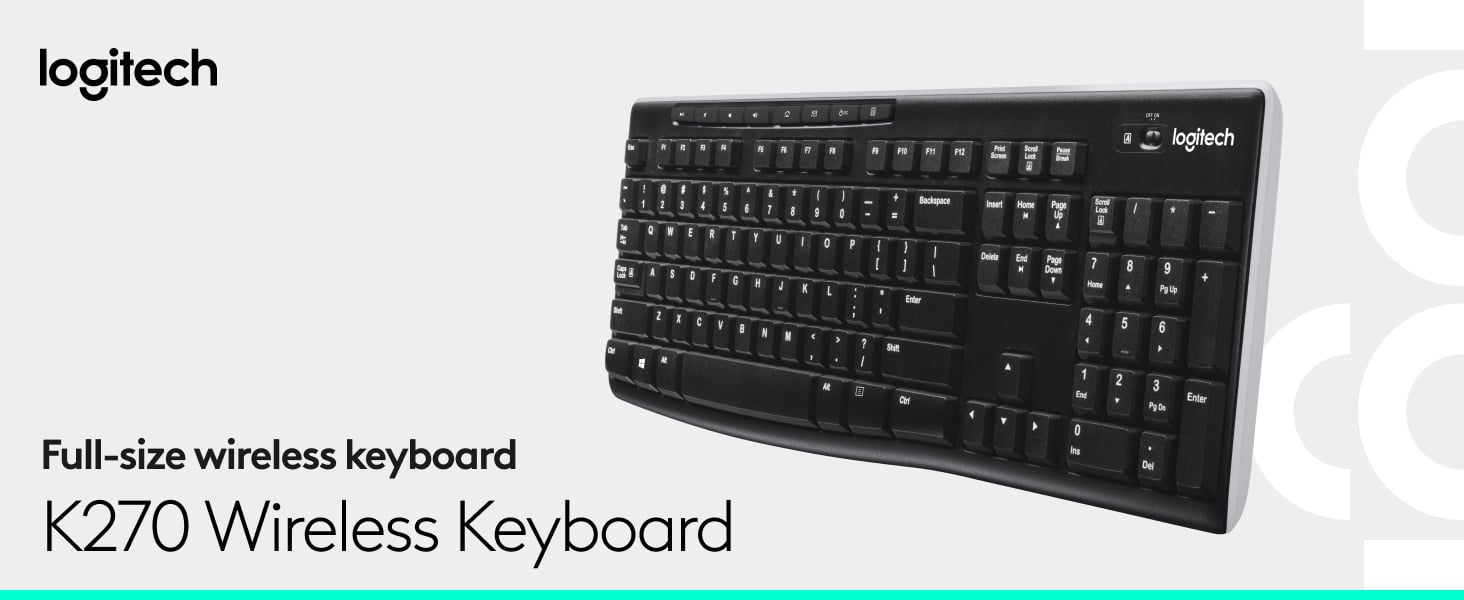 Logitech K270 Wireless Keyboard for Windows, 2.4 GHz Wireless, Full-Size, Number Pad