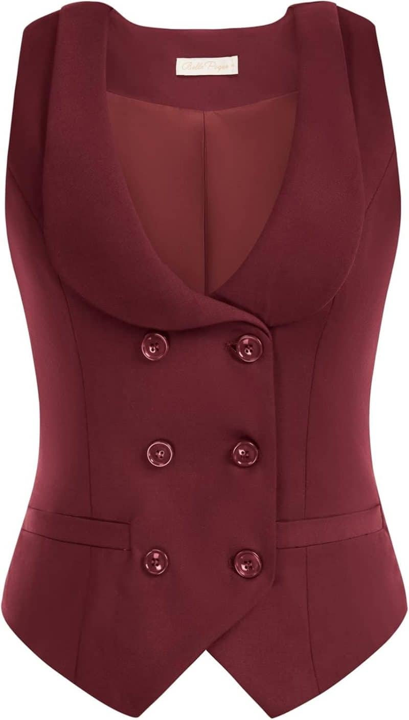 Belle Poque Women Double Breasted Waistcoat Vintage Lapel Collar Vest Coat with 2 Pockets - Image 8