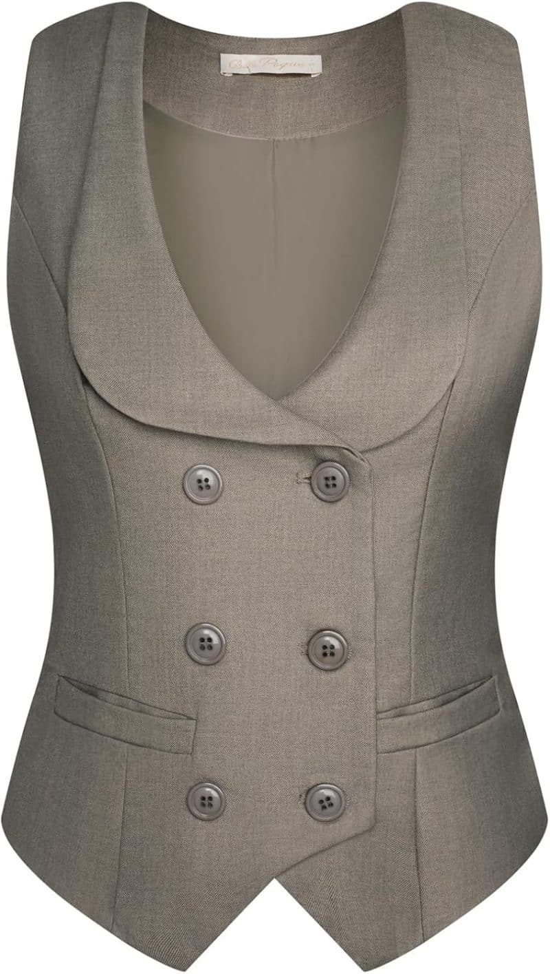 Belle Poque Women Double Breasted Waistcoat Vintage Lapel Collar Vest Coat with 2 Pockets - Image 20