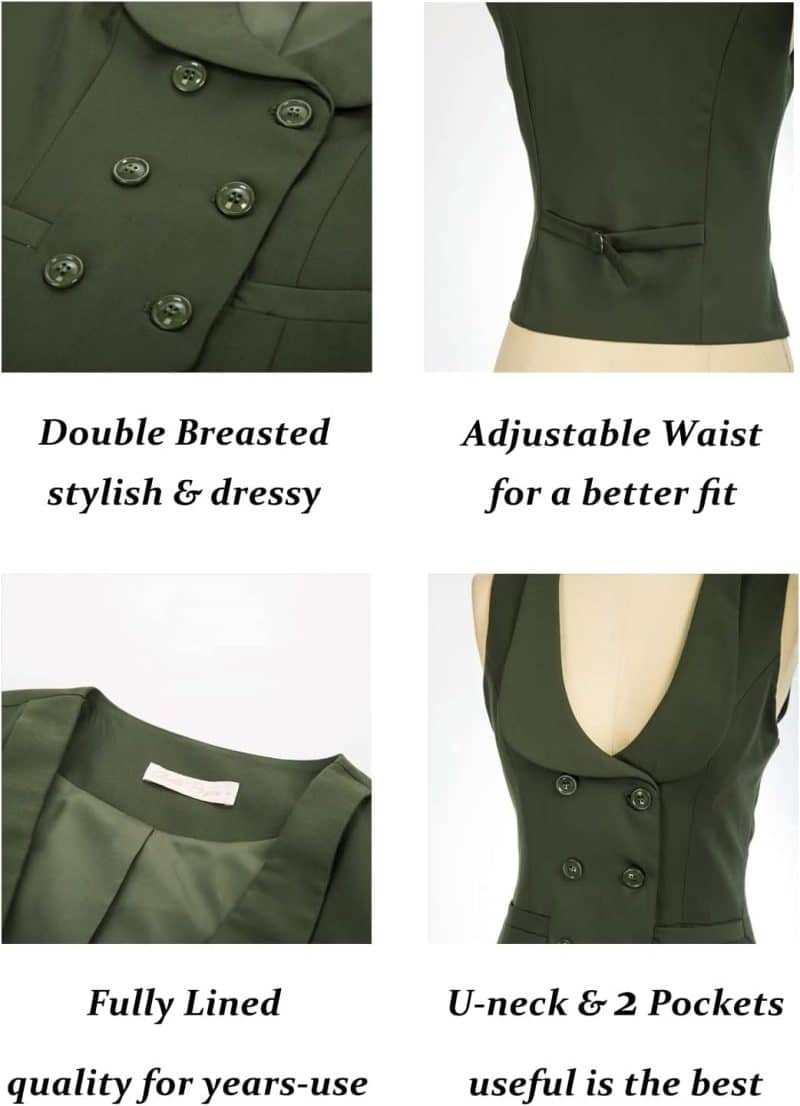 Belle Poque Women Double Breasted Waistcoat Vintage Lapel Collar Vest Coat with 2 Pockets - Image 28