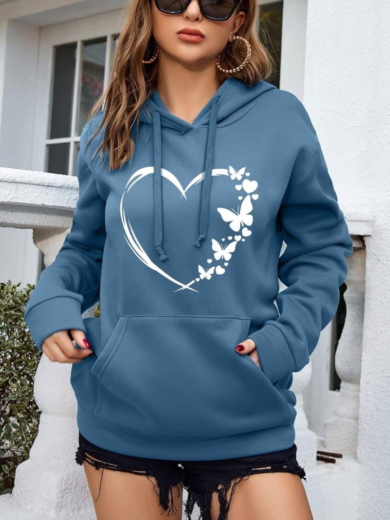 SOLY HUX Women's Graphic Hoodies Heart Print Drawstring Long Sleeve - Image 5