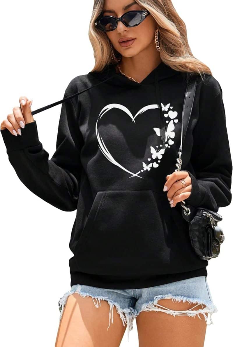 SOLY HUX Women's Graphic Hoodies Heart Print Drawstring Long Sleeve - Image 7