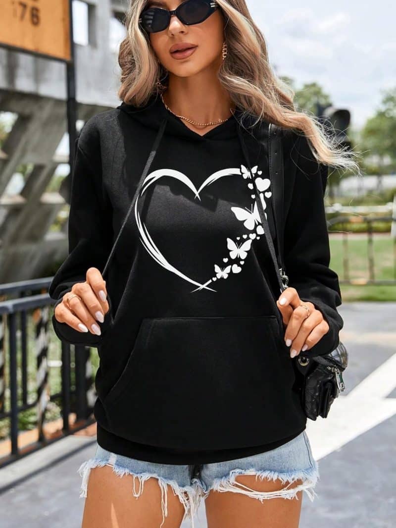 SOLY HUX Women's Graphic Hoodies Heart Print Drawstring Long Sleeve - Image 9