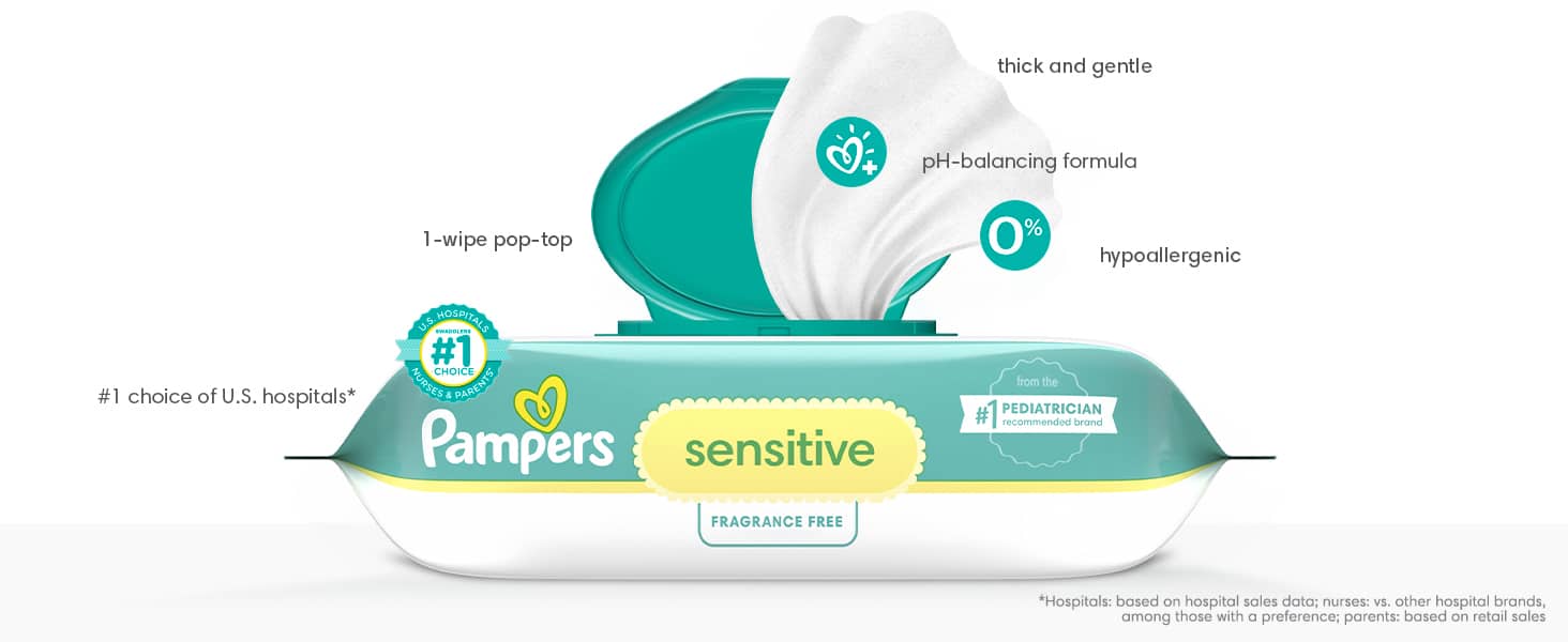 Pampers Sensitive Wipes open with top popped