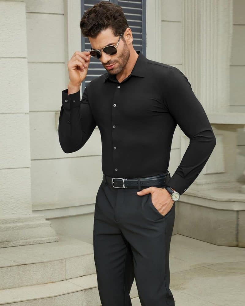 DEMEANOR Men's Muscle Fit Dress Shirt - Image 5