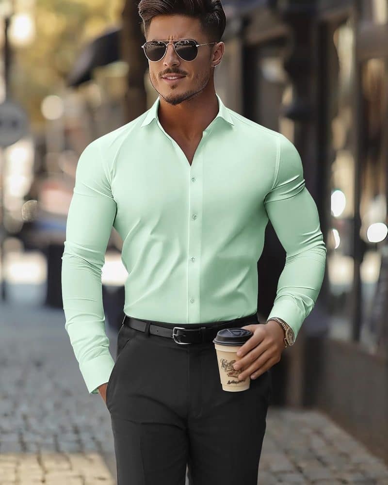 DEMEANOR Men's Muscle Fit Dress Shirt - Image 44