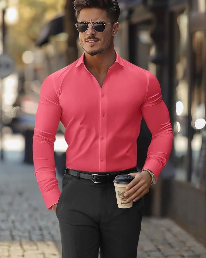 DEMEANOR Men's Muscle Fit Dress Shirt - Image 51