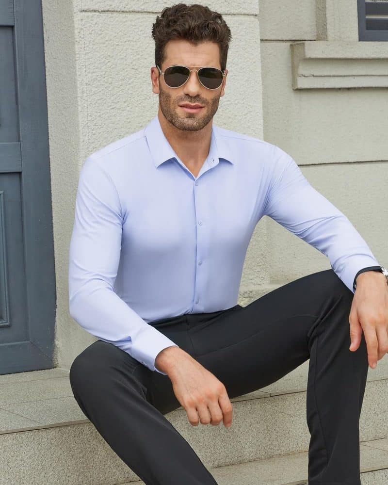 DEMEANOR Men's Muscle Fit Dress Shirt - Image 75