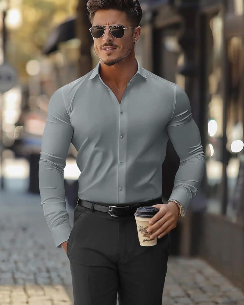 DEMEANOR Men's Muscle Fit Dress Shirt - Image 79