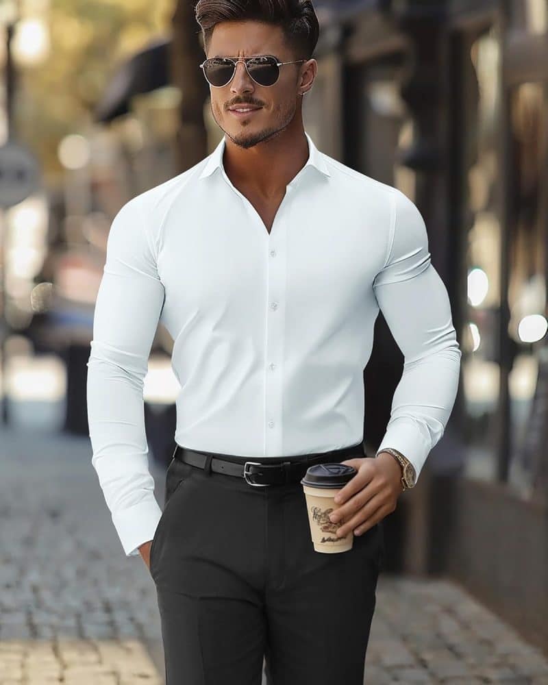 DEMEANOR Men's Muscle Fit Dress Shirt - Image 100