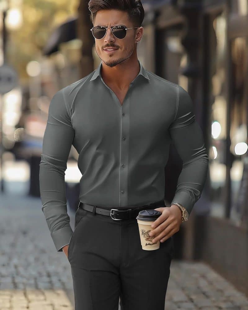 DEMEANOR Men's Muscle Fit Dress Shirt - Image 107